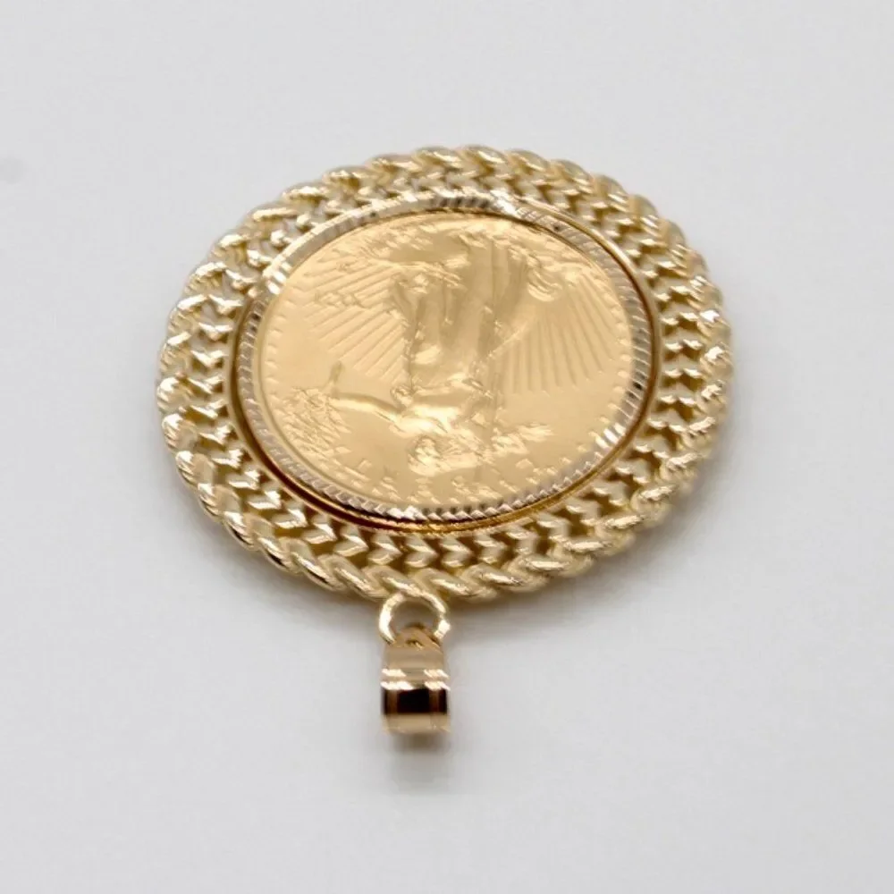 New 14k Gold Double Row Diamond Cut Bezel With 1/4oz American Eagle Coin - Picture 4 of 15
